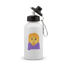 Бутылка спортивная с принтом Thinking Emoji в Тюмени, металл | емкость — 500 мл, в комплекте две пластиковые крышки и карабин для крепления | almightyholton | deshaun holton | emoji