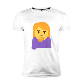 Мужская футболка премиум с принтом Thinking Emoji в Тюмени, 92% хлопок, 8% лайкра | приталенный силуэт, круглый вырез ворота, длина до линии бедра, короткий рукав | almightyholton | deshaun holton | emoji