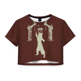 Женская футболка 3D укороченная с принтом Amanda Young | DBD в Тюмени, 100% полиэстер | круглая горловина, длина футболки до линии талии, рукава с отворотами | amanda young | dbd | dead by daylight | pig | saw | дбд | пила | свинья