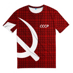 Мужская футболка 3D с принтом СССР СПОРТ в Тюмени, 100% полиэфир | прямой крой, круглый вырез горловины, длина до линии бедер | клетка | красный | молот | паттерн | серп