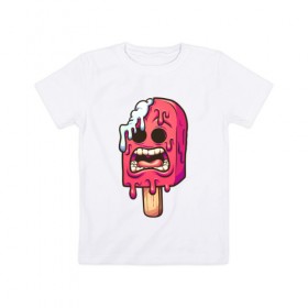 Детская футболка хлопок с принтом Мороженное Зомби в Тюмени, 100% хлопок | круглый вырез горловины, полуприлегающий силуэт, длина до линии бедер | ice cream | zombie | зомби | летние | лето | мозги | монстр | мороженко | мороженное | с зомби | с мозгами | ужас | чудище | чудовище