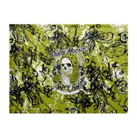 Обложка для студенческого билета с принтом Santa Muerte в Тюмени, натуральная кожа | Размер: 11*8 см; Печать на всей внешней стороне | ангел | демон | дьявол | кости | монстр | призрак | святая | традиция | череп | яркие