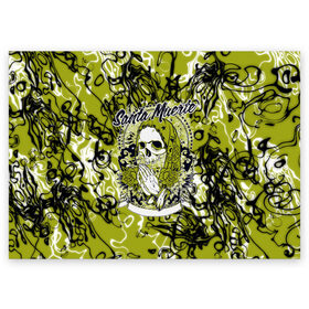 Поздравительная открытка с принтом Santa Muerte в Тюмени, 100% бумага | плотность бумаги 280 г/м2, матовая, на обратной стороне линовка и место для марки
 | ангел | демон | дьявол | кости | монстр | призрак | святая | традиция | череп | яркие