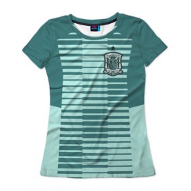 Женская футболка 3D с принтом Испания - форма вратаря - ЧМ-2018 в Тюмени, 100% полиэфир ( синтетическое хлопкоподобное полотно) | прямой крой, круглый вырез горловины, длина до линии бедер | сборная испании | форма вратаря | футбол | футбольная форма