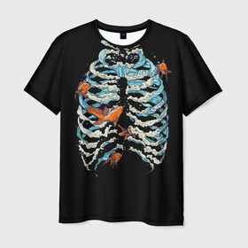 Мужская футболка 3D с принтом Ребра из Воды в Тюмени, 100% полиэфир | прямой крой, круглый вырез горловины, длина до линии бедер | Тематика изображения на принте: анатомия | вода | океан | рыбы | скелет