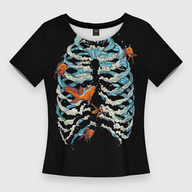 Женская футболка 3D Slim с принтом Ребра из Воды в Тюмени,  |  | анатомия | вода | океан | рыбы | скелет