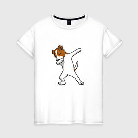 Женская футболка хлопок с принтом джек победитель в Тюмени, 100% хлопок | прямой крой, круглый вырез горловины, длина до линии бедер, слегка спущенное плечо | джек | джек рассел | рассел | терьер