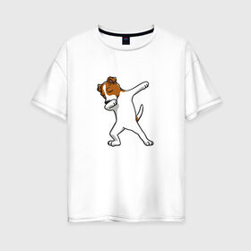 Женская футболка хлопок Oversize с принтом джек победитель в Тюмени, 100% хлопок | свободный крой, круглый ворот, спущенный рукав, длина до линии бедер
 | Тематика изображения на принте: джек | джек рассел | рассел | терьер
