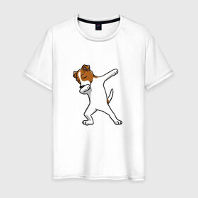 Мужская футболка хлопок с принтом джек победитель в Тюмени, 100% хлопок | прямой крой, круглый вырез горловины, длина до линии бедер, слегка спущенное плечо. | Тематика изображения на принте: джек | джек рассел | рассел | терьер
