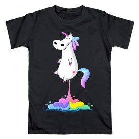 Мужская футболка хлопок с принтом Единорог радуга в Тюмени, 100% хлопок | прямой крой, круглый вырез горловины, длина до линии бедер, слегка спущенное плечо. | rainbow | unicorn | радужный