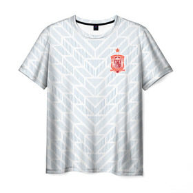Мужская футболка 3D с принтом Сборная Испании - гостевая форма - ЧМ 2018 в Тюмени, 100% полиэфир | прямой крой, круглый вырез горловины, длина до линии бедер | гостевая форма | сборная испании | футбольная форма