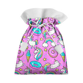 Подарочный 3D мешок с принтом Котики и Единороги в Тюмени, 100% полиэстер | Размер: 29*39 см | Тематика изображения на принте: единорог | мороженое | пони | пончики | радуга | розовый
