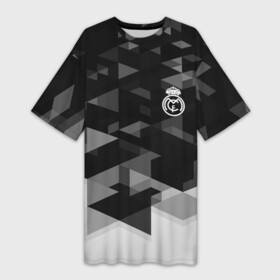 Платье-футболка 3D с принтом Real Madrid Geometry Sport в Тюмени,  |  | abstraction | championship | fc | football | footer | polygon | real madrid | soccer | socker | sport | абстракция | одежда | спорт | спортивный | униформа | футбол | футбольный клуб | чемпионат