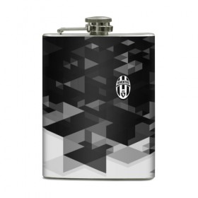 Фляга с принтом Juventus Geometry Sport в Тюмени, металлический корпус | емкость 0,22 л, размер 125 х 94 мм. Виниловая наклейка запечатывается полностью | 