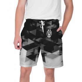 Мужские шорты 3D с принтом Juventus Geometry Sport в Тюмени,  полиэстер 100% | прямой крой, два кармана без застежек по бокам. Мягкая трикотажная резинка на поясе, внутри которой широкие завязки. Длина чуть выше колен | 