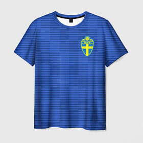 Мужская футболка 3D с принтом Швеция гостевая форма ЧМ 2018 в Тюмени, 100% полиэфир | прямой крой, круглый вырез горловины, длина до линии бедер | гостевая форма | сборная швеции | футбольная форма | швеция