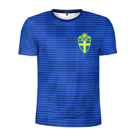Мужская футболка 3D спортивная с принтом Швеция гостевая форма ЧМ 2018 в Тюмени, 100% полиэстер с улучшенными характеристиками | приталенный силуэт, круглая горловина, широкие плечи, сужается к линии бедра | гостевая форма | сборная швеции | футбольная форма | швеция