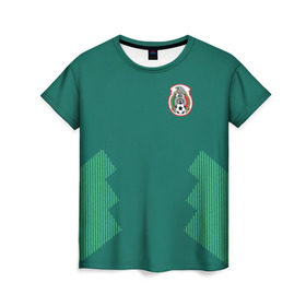 Женская футболка 3D с принтом Домашняя форма сборной Мексики в Тюмени, 100% полиэфир ( синтетическое хлопкоподобное полотно) | прямой крой, круглый вырез горловины, длина до линии бедер | Тематика изображения на принте: мексика | сборная мексики | форма мексики | чемпионат по футболу