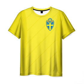 Мужская футболка 3D с принтом Швеция домашняя форма ЧМ 2018 в Тюмени, 100% полиэфир | прямой крой, круглый вырез горловины, длина до линии бедер | домашняя форма | сборная швеции | футбол | футбольная форма | швеция