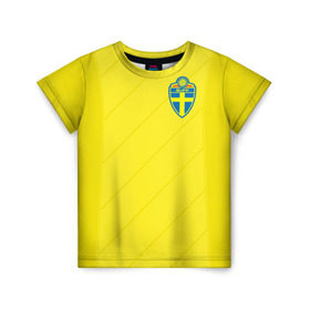 Детская футболка 3D с принтом Швеция домашняя форма ЧМ 2018 в Тюмени, 100% гипоаллергенный полиэфир | прямой крой, круглый вырез горловины, длина до линии бедер, чуть спущенное плечо, ткань немного тянется | домашняя форма | сборная швеции | футбол | футбольная форма | швеция