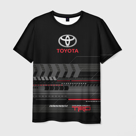 Мужская футболка 3D с принтом Toyota 1 в Тюмени, 100% полиэфир | прямой крой, круглый вырез горловины, длина до линии бедер | Тематика изображения на принте: car | toyota | абстракция | авто | графика | дизайн | полосы | протектор | пунктир | след шин | тойота