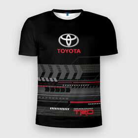 Мужская футболка 3D спортивная с принтом Toyota 1 в Тюмени, 100% полиэстер с улучшенными характеристиками | приталенный силуэт, круглая горловина, широкие плечи, сужается к линии бедра | car | toyota | абстракция | авто | графика | дизайн | полосы | протектор | пунктир | след шин | тойота