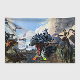 Флаг-баннер с принтом Ark Survival Evolved в Тюмени, 100% полиэстер | размер 67 х 109 см, плотность ткани — 95 г/м2; по краям флага есть четыре люверса для крепления | арк