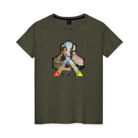 Женская футболка хлопок с принтом Ark Survival Evolved в Тюмени, 100% хлопок | прямой крой, круглый вырез горловины, длина до линии бедер, слегка спущенное плечо | Тематика изображения на принте: арк