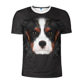 Мужская футболка 3D спортивная с принтом Cavalier King Charles в Тюмени, 100% полиэстер с улучшенными характеристиками | приталенный силуэт, круглая горловина, широкие плечи, сужается к линии бедра | Тематика изображения на принте: голова | собака | спаниель