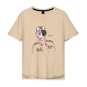Мужская футболка хлопок Oversize с принтом Lil Peep Hellboy в Тюмени, 100% хлопок | свободный крой, круглый ворот, “спинка” длиннее передней части | lil peep | лил пип