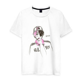 Мужская футболка хлопок с принтом Lil Peep Hellboy в Тюмени, 100% хлопок | прямой крой, круглый вырез горловины, длина до линии бедер, слегка спущенное плечо. | Тематика изображения на принте: lil peep | лил пип