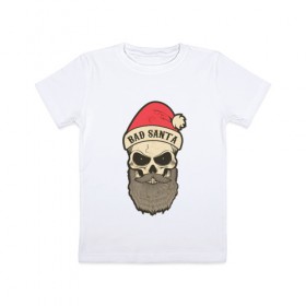 Детская футболка хлопок с принтом Санта череп в Тюмени, 100% хлопок | круглый вырез горловины, полуприлегающий силуэт, длина до линии бедер | skull | бородатый | рождество | санта клаус