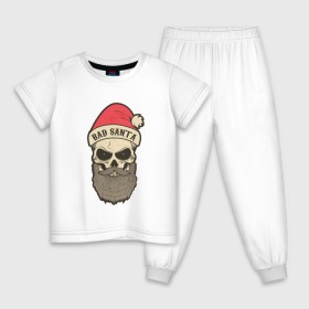 Детская пижама хлопок с принтом Санта череп в Тюмени, 100% хлопок |  брюки и футболка прямого кроя, без карманов, на брюках мягкая резинка на поясе и по низу штанин
 | Тематика изображения на принте: skull | бородатый | рождество | санта клаус