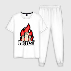 Мужская пижама хлопок с принтом Протест в Тюмени, 100% хлопок | брюки и футболка прямого кроя, без карманов, на брюках мягкая резинка на поясе и по низу штанин
 | борьба | кулаки | пламя | протест | революция