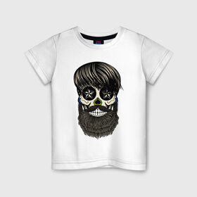 Детская футболка хлопок с принтом Сахарный череп с бородой в Тюмени, 100% хлопок | круглый вырез горловины, полуприлегающий силуэт, длина до линии бедер | бородатый | день мертвых | сахарный череп | хелловин | хипстер