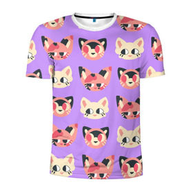 Мужская футболка 3D спортивная с принтом Cat and Panda в Тюмени, 100% полиэстер с улучшенными характеристиками | приталенный силуэт, круглая горловина, широкие плечи, сужается к линии бедра | animal | cat | cute | kitty | meow | pattern | pet | животное | кот | котенок | котики | мяу | паттерн