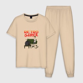 Мужская пижама хлопок с принтом RETRO GAMER в Тюмени, 100% хлопок | брюки и футболка прямого кроя, без карманов, на брюках мягкая резинка на поясе и по низу штанин
 | 8 бит | 8bit | game | gamer | retro | retro gamer | денди | ретро