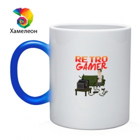 Кружка хамелеон с принтом RETRO GAMER в Тюмени, керамика | меняет цвет при нагревании, емкость 330 мл | 8 бит | 8bit | game | gamer | retro | retro gamer | денди | ретро