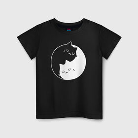 Детская футболка хлопок с принтом Инь Янь в Тюмени, 100% хлопок | круглый вырез горловины, полуприлегающий силуэт, длина до линии бедер | Тематика изображения на принте: cat | kitty | животное | инь ян | кот | котенок | котики