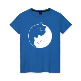 Женская футболка хлопок с принтом Инь Янь в Тюмени, 100% хлопок | прямой крой, круглый вырез горловины, длина до линии бедер, слегка спущенное плечо | cat | kitty | животное | инь ян | кот | котенок | котики