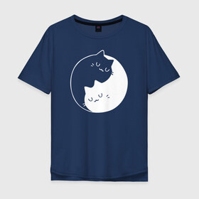 Мужская футболка хлопок Oversize с принтом Инь Янь в Тюмени, 100% хлопок | свободный крой, круглый ворот, “спинка” длиннее передней части | Тематика изображения на принте: cat | kitty | животное | инь ян | кот | котенок | котики