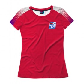 Женская футболка 3D с принтом Вратарская форма сборной Исландии WC 2018 в Тюмени, 100% полиэфир ( синтетическое хлопкоподобное полотно) | прямой крой, круглый вырез горловины, длина до линии бедер | 