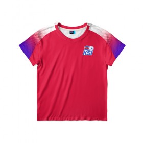 Детская футболка 3D с принтом Вратарская форма сборной Исландии WC 2018 в Тюмени, 100% гипоаллергенный полиэфир | прямой крой, круглый вырез горловины, длина до линии бедер, чуть спущенное плечо, ткань немного тянется | Тематика изображения на принте: 