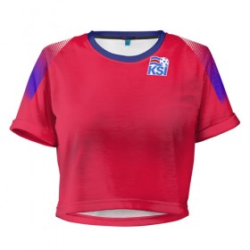 Женская футболка 3D укороченная с принтом Вратарская форма сборной Исландии WC 2018 в Тюмени, 100% полиэстер | круглая горловина, длина футболки до линии талии, рукава с отворотами | 