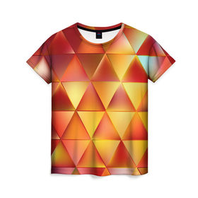 Женская футболка 3D с принтом Огненные треугольники в Тюмени, 100% полиэфир ( синтетическое хлопкоподобное полотно) | прямой крой, круглый вырез горловины, длина до линии бедер | 