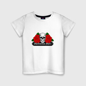 Детская футболка хлопок с принтом Memento mori / Помни о смерти в Тюмени, 100% хлопок | круглый вырез горловины, полуприлегающий силуэт, длина до линии бедер | rock | roses | skull | розы | череп
