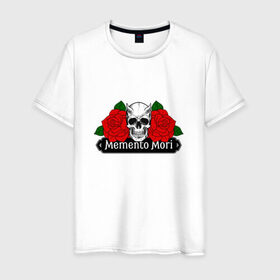 Мужская футболка хлопок с принтом Memento mori / Помни о смерти в Тюмени, 100% хлопок | прямой крой, круглый вырез горловины, длина до линии бедер, слегка спущенное плечо. | Тематика изображения на принте: rock | roses | skull | розы | череп