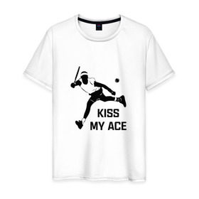 Мужская футболка хлопок с принтом Kiss My Ace в Тюмени, 100% хлопок | прямой крой, круглый вырез горловины, длина до линии бедер, слегка спущенное плечо. | Тематика изображения на принте: теннис