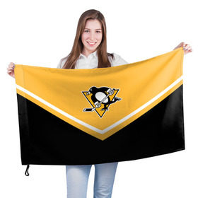 Флаг 3D с принтом Pittsburgh Penguins (Форма 1) в Тюмени, 100% полиэстер | плотность ткани — 95 г/м2, размер — 67 х 109 см. Принт наносится с одной стороны | питтсбург пингвинз