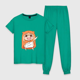 Женская пижама хлопок с принтом Umaru Chan в Тюмени, 100% хлопок | брюки и футболка прямого кроя, без карманов, на брюках мягкая резинка на поясе и по низу штанин | anime | аниме | анимэ | умару